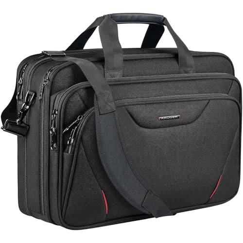 KROSER 17.3 Inch Laptop Computer Briefcase, Water-Repellent Messenger Bag | Expandable design, padded laptop compartment,shoulder strap and luggage strap for business, travel, men and women-Black/Red - color: Black/Red
