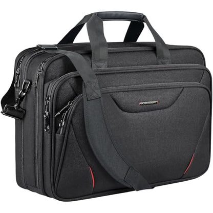 KROSER 17.3 Inch Laptop Computer Briefcase, Water-Repellent Messenger Bag | Expandable design, padded laptop compartment,shoulder strap and luggage strap for business, travel, men and women-Black/Red - color: Black/Red