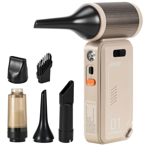 130,000 RPM Rechargeable Compressed Air Duster, Camel | Stepless airflow, LED work light and 4 attachments for keyboards, computers, cars and narrow spaces - color: Camel