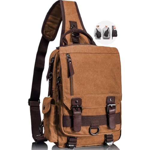 Retro Canvas Messenger Bag — Unisex Crossbody Shoulder Sling Bag for Travel, Work & Daily Use - color: Light Brown 2, size: Large