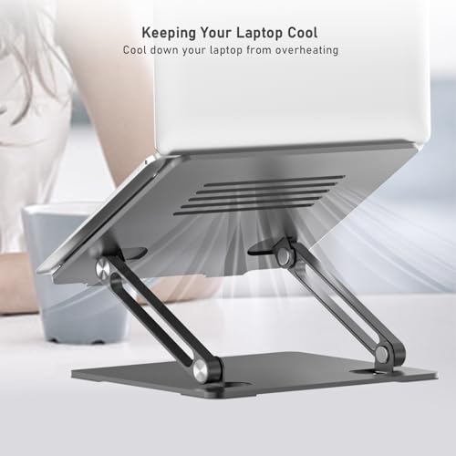 BoYata Laptop Stand, Adjustable Metal Desktop Riser, Up to 15 Inches, Gray | Slide-Proof Silicone Pads and Protective Hooks Provide Stable Support for MacBook, Notebooks and Laptops up to 15 Inches - color: Space Gray