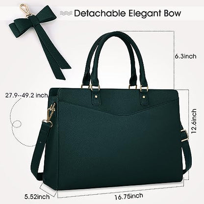 RAINSMORE Laptop Bag for Women 15.6 Inch PU Tote Bag Business Work Bag Waterproof Briefcase Computer Tote Lightweight Handbag Shoulder, Dark Green - color: Dark Green