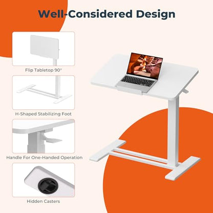 32''Pneumatic Overbed 90°Tilting Bedside Table,Small Standing Desk | 31.5" W x 17.7" D, White Rolling Bedside Table,Hospital BedTable,Medical Bedside Table,Overbed Table with Wheels,Mobile Desk - color: White, size: 3218
