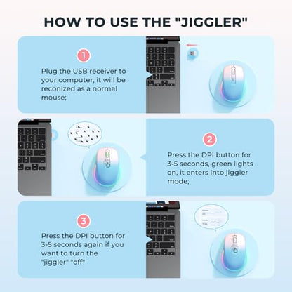 PEIOUS Wireless Mouse Jiggler - LED Wireless Mice with Build-in Mouse Mover, Rechargeable Moving Mouse for Laptop with Undetectable Random Movement Keeps Computers Awake - Blue to Pink - color: Blue to Pink