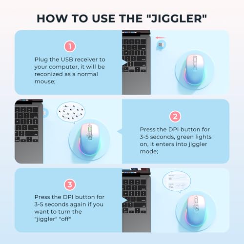 PEIOUS Wireless Mouse Jiggler - Keep Computers Awake, Blue to Pink | Rechargeable LED Mouse, Silent Clicks, Adjustable DPI and Random Movement Keep Computers Awake for Laptop/PC/Mac - color: Blue to Pink