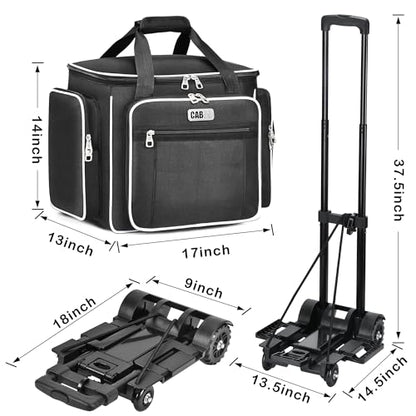 CAB55 Rolling Craft Bag, Tote Bag with Wheels for Women, Rolling Teacher Bag with Removable Folding Hand Truck (Black) - color: Black