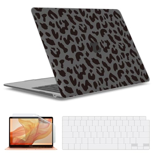 IBENZER Compatible with New MacBook Air 13 inch case 2022 2021 2020 M1 A2337 A2179 A1932, Hard Shell Case&Keyboard Cover&Screen Film for Mac Air 13 (2018-2022), Black Leopard, AT13-LP-BK+2 - color: Black Leopard