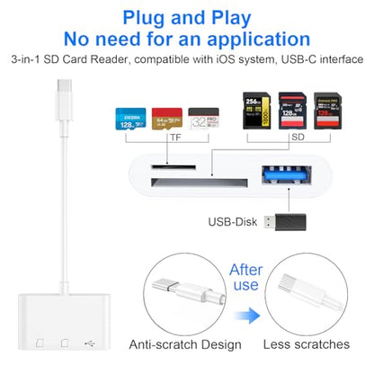 1PCS USB C to SD Card Reader | SD/TF/USB 3-in-1 memory card reader, Compatible with iPhone15 16 17, for Photo/Video Transfer