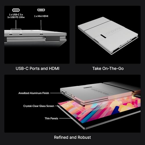 14" Pro Triple Laptop Glass Screen Extender, Dual 14" 2k Portable Monitors, 144Hz, 100% DCI-P3, 500 Nits, Aluminum Finish for 14" MacBook Pro & Windows, for Gaming, Creators, & Professional | Dual 14-inch 2K monitors, 144Hz refresh rate, 100% DCI-P3, 500-