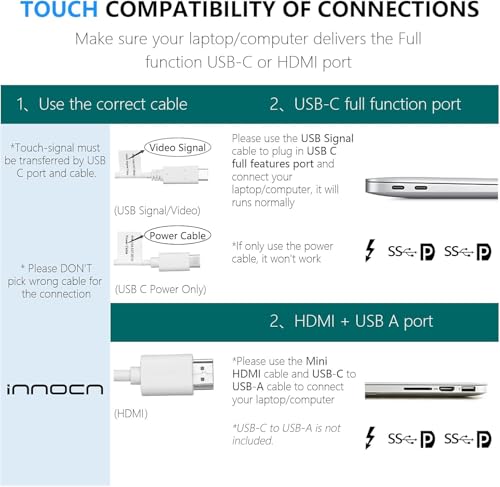 INNOCN 15.6 inch Portable Monitor Touchscreen for Laptop FHD 1080P USB C HDMI External Display Travel Second Monitor for MacBook Windows Tablets Android Chrome PS4 Switch Mini PC, No Battery - style: Touch/with Stand Cover