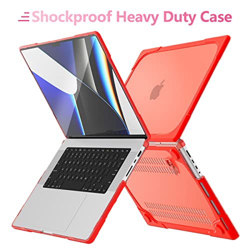 Batianda Heavy Duty Case for MacBook Pro 14 inch 2026-2021, Red | Fits M5/M4/M3/M2/M1 Pro Max Chip, Ergonomic Foldable Stand Holds 22 lbs, Shockproof Bumper, Matte Translucent Hard Shell - color: Red