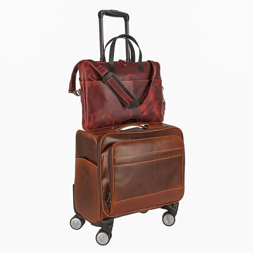 KomalC Leather Laptop Sleeve 15.5" with Trolley Strap, Fits up to 16" Laptop, Slim Office Bag with Shoulder Strap - color: Red