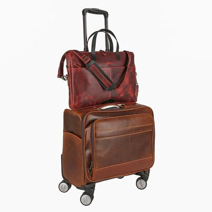 KomalC Leather Laptop Sleeve 15.5" with Trolley Strap, Fits up to 16" Laptop, Slim Office Bag with Shoulder Strap - color: Red