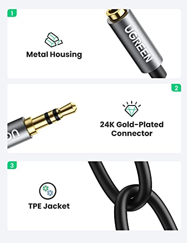 UGREEN Headphone Splitter 3.5mm Y Splitter & 3.5mm Headphone Extension Cable 3FT Bundle