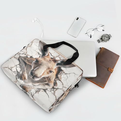 Laptop Zipper Case Portable Crossbody Messenger with Handle and Shoulder Strap 15.6 inch Computer Sleeve with Zipper 3d Kangaroo Marble Back