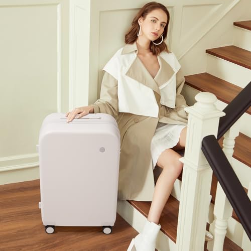 mixi Carry on Luggage, 20'' Suitcase Spinner Wheels Luggage Hardshell Lightweight Rolling Suitcases PC with Cover & TSA Lock for Business Travel, Off White（Slight Pink） - color: Off White(Slight Pink), size: 20in Carry on