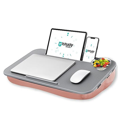Istudyniture Lap Desk | Portable Laptop Desk & Stand – Fits Up to 17 inch – Washable Cushion, Built-in Phone Holder – for Bed, Couch, Sofa, Floor – Writing, Reading, Home Office – Large, Pink - color: Pink