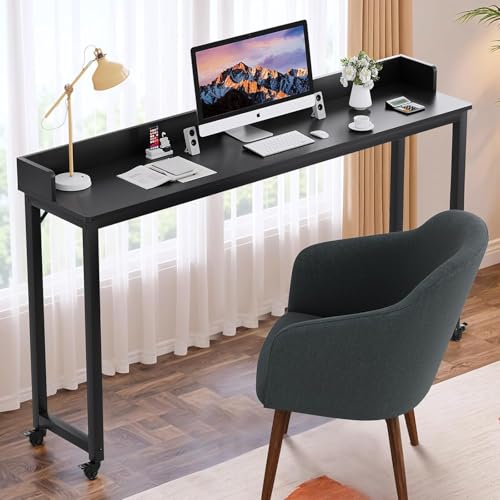 Clevich Overbed Table with Wheels, 16" D x 71" W x 41" H Mobile Bed Desk | Queen Full Size Mobile Computer Desk with eavy Duty Metal Leg, Standing Laptop Cart, for Bedroom, Living Room - color: Black