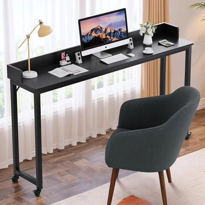 Clevich Overbed Table with Wheels, 16" D x 71" W x 41" H Mobile Bed Desk | Queen Full Size Mobile Computer Desk with eavy Duty Metal Leg, Standing Laptop Cart, for Bedroom, Living Room - color: Black