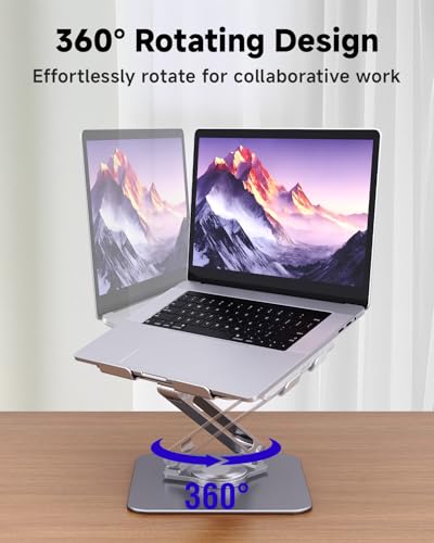 Laptop Stand for Desk, Aluminum Alloy Ergonomic Laptop Riser 360 Rotation Base, Portable Adjustable Laptop Stand for Office Home Fits MacBook Air Pro, Dell, HP (10"-17.3'') - Silver