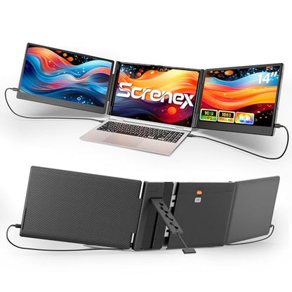Laptop Screen Extender, 14" Triple Monitor Extender, 1080P FHD Portable Monitor for Laptop, Upgraded Auto-Width Fits 13-17.3" Laptops, Plug & Play Screen Extender Compatible with Windows/Mac/Chrome - size: Triple 14 inch