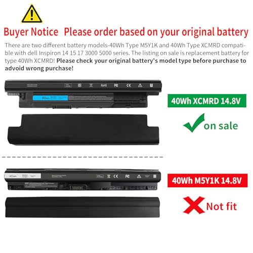 40Wh XCMRD 14.8V Battery for Dell Inspiron 15 3000 Series 3542 3543 3521 3537 3531 3541 17 3721 3737 15R 5537 5521 17R 5737 5721 14 3421 3437 3443 14R 5421 Latitude 3540 3440 P28F P40F FW1MN 4WY7C - size: 40Wh XCMRD 14.8V