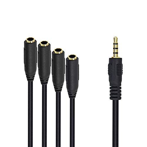 Poyiccot 3.5mm Splitter Mic and Audio Cable, 3.5mm Headphone Splitter 1 to 4 Ways (1/8") TRRS Male to Female Aux Headphone Cable for Earphone & Headset Phone