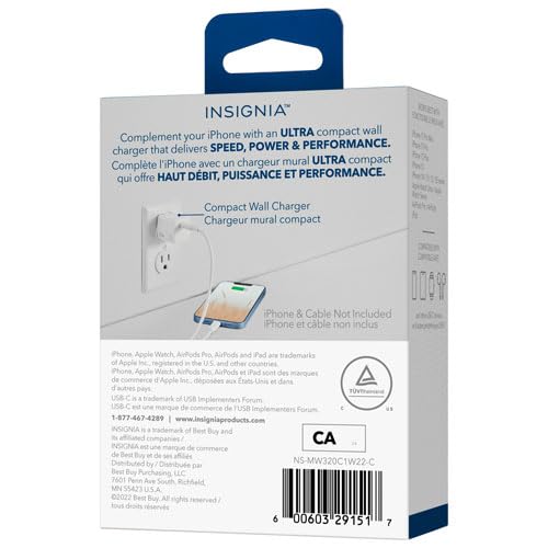 Insignia 20W USB-C Wall Accessory – Compact USB-C Solution for Phones, Tablets & Laptops – White - color: White, style: Accessories