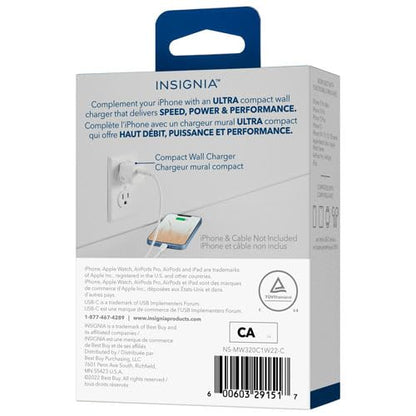 Insignia 20W USB-C Wall Accessory – Compact USB-C Solution for Phones, Tablets & Laptops – White - color: White, style: Accessories