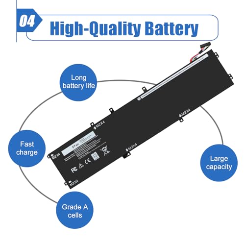 97Wh 6GTPY Laptop Battery Replace for Dell XPS 15 9570 9560 9550 Precision 5510 5520 5530 Vostro 7500 7590 Series Laptop 5041C 05041C 5D91C 5XJ28 GPM03 4GVGH 6-Cell - size: 11.22*4.92*0.33 inch 6GTPY