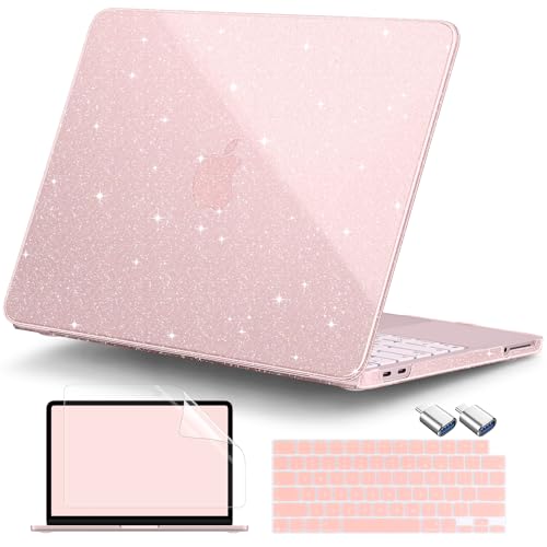 DONGKE Glitter Case for MacBook Neo 13 Inch 2026 (Model A3404 | A18 Pro Chip) | Clear Sparkly Hard Shell Cover with Screen Protector | Keyboard Cover & 2 USB-C Adapters - Bling Blush - color: Bling Blush