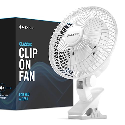 NEXAIR 6-Inch Clip on Fan, 360 Degree Rotation, Two Speed Portable Clip Fan With Strong Clamp Grip, Quiet Operating Desk Fan Plug-in AC Made Of Durable Material, Great For Bedroom, Office, Living Room