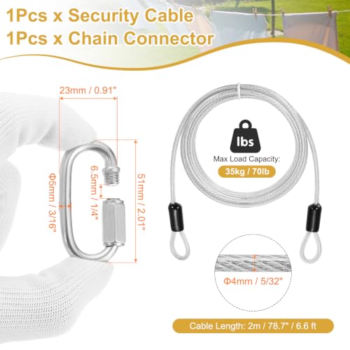 PATIKIL Security Cable Lock (5/32" Dia 6.6ft, Clear) Vinyl Coated 304 Stainless Steel Double Loop Flexible Wire Rope Safety Cable with Quick Links Locking Connectors - color: Clear, size: 5/32" x 6.6ft
