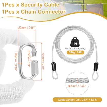 PATIKIL Security Cable Lock (5/32" Dia 6.6ft, Clear) Vinyl Coated 304 Stainless Steel Double Loop Flexible Wire Rope Safety Cable with Quick Links Locking Connectors - color: Clear, size: 5/32" x 6.6ft