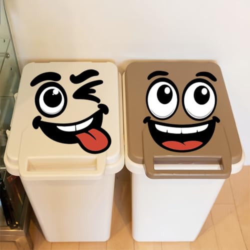 8Pcs Funny Trash Can Stickers, 4 Sheets Cartoon Face Decals, Self-Adhesive Waterproof Decorative Stickers for Trash Can, Toilet and Refrigerator