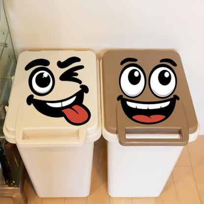 8Pcs Funny Trash Can Stickers, 4 Sheets Cartoon Face Decals, Self-Adhesive Waterproof Decorative Stickers for Trash Can, Toilet and Refrigerator
