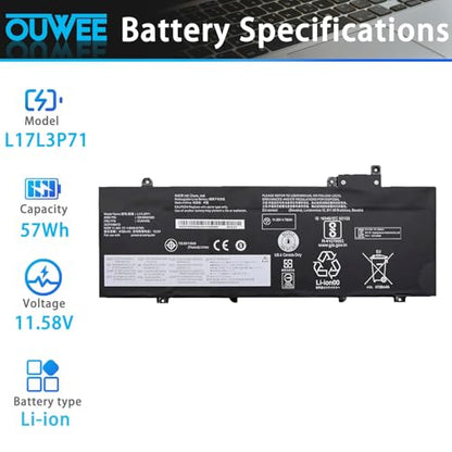 L17L3P71 L17M3P71 Laptop Battery Compatible with Lenovo ThinkPad T480S Series Notebook 01AV478 SB10K97620 01AV479 SB10K97621 L17M3P72 01AV480 SB10K97622 11.58V 57Wh 4920mAh - size: 10.50*4.20*0.23 inch L17L3P71