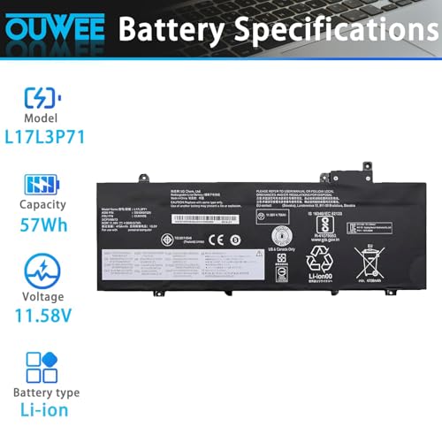 L17L3P71 L17M3P71 Laptop Battery Compatible with Lenovo ThinkPad T480S Series Notebook 01AV478 SB10K97620 01AV479 SB10K97621 L17M3P72 01AV480 SB10K97622 11.58V 57Wh 4920mAh - size: 10.50*4.20*0.23 inch L17L3P71