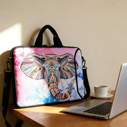 Violet Mist 14 Inch Laptop Shoulder Bag Carrying Case Laptop Sleeve 15 15.4 15.6 Inch Computer Messenger Bag Neoprene Zipper Waterproof Protective Tablet Handbag Handle Strap, Boho Elephant - color: Pink Elephant, size: For 14"15"-15.6"