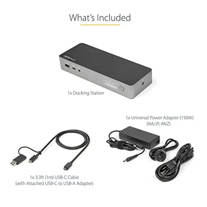 StarTech Hybrid USB-C USB-A Universal Dual 4K HDMI DP Dock for Mac, 100W | DisplayLink, 4-port 5Gbps hub, Gigabit Ethernet, audio, K-slot, for Windows, macOS, Ubuntu and ChromeOS, fast-charge ports