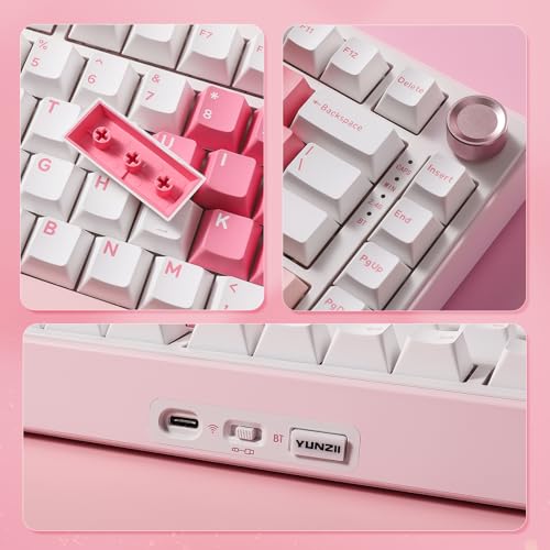 YUNZII B75 PRO Wireless Mechanical Gaming Keyboard | Custom 75% Layout with Knob,Gasket Mount,Hot Swap,Creamy Pre-lubed Switch,BT/USB-C/2.4G (White, Milk Switch) - color: White, size: Milk Switch
