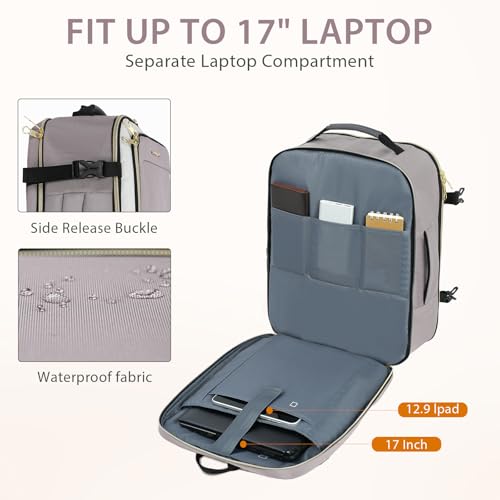 KROSER Laptop Backpack Computer Backpack 17 Inch Men-Beige/Dusty Pink/Grey | 40L Large Laptop Water-Repellent Travel Backpack Casual Daypack for Business/College/Women - color: Beige/Dusty Pink/Grey