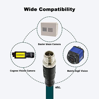 Alvin's Cables M12 8 Pin Male to RJ45 Shielded Ethernet Cable M12 X Coded 8 Position Cat6a Cable for Cognex Industrial Camera 8M/26ft - color: Green, size: 8M/26.2FT, style: Straight 8 Pin