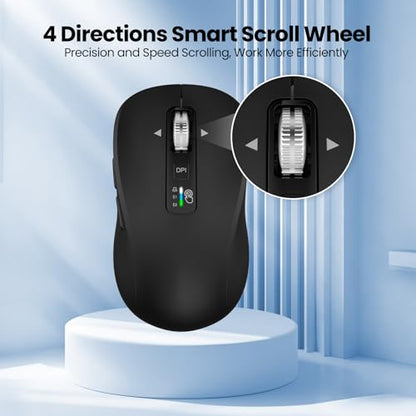 Wireless Bluetooth Mouse, 3-Device Multi-Mode (USB + 2 Bluetooth), 4-Way Metal Scroll Wheel, Adjustable DPI, Silent Click, Long Battery Life, Ergonomic Mouse for Laptop, PC, Mac, iPad (Black, 9) - color: Black