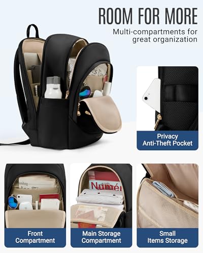 Travel Backpack for Women, 15.6 Inch, Black | Laptop Backpack, USB Charging Hole, Water Resistant, Large Capacity, College Bookbag - color: Black, size: 15.6 Inch without Wheels