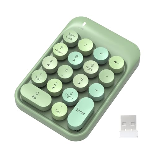 FELICON Wireless Numeric Keypad 18 Keys with 2.4Ghz USB Receiver-Green Mix | Colorful Round Keycap,Mini Portable Silent Number Pad,Financial Accounting Membrane Keyboard Extensions for Laptop Desktop PC - color: Green Mix