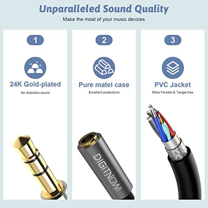 DigitConvert Headphone Splitter,3.5mm Extension Cable Audio Stereo Y Splitter (Hi-Fi Sound), 3.5mm Male to Female Dual Headset Jack Adapter for iPhone Samsung Tablet Laptop, PS4, Switch & More