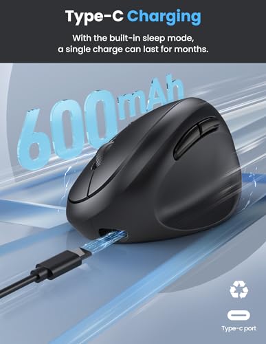 TECKNET Ergonomic Mouse, Bluetooth Wireless Vertical Mouse, Rechargeable Battery, Quiet Clicks, 4800 DPI Adjustable, BT5.0/3.0 & 2.4G Connect, Easy to use, Wide Compatibility - Black - color: Black