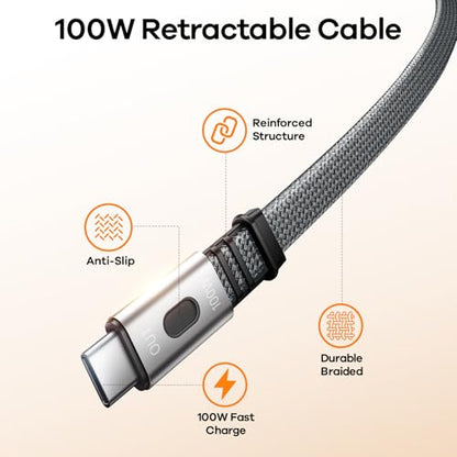 REWONDER 100W Power Bank Fast Charging 20000mAh with Built-in Retractable USB-C Cable, Portable Charger for MacBook Laptop, iPhone 17/16 Series, Samsung, TSA Approved for Air Travel - color: GalaxyGray