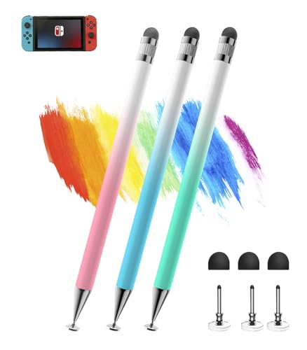 Kenkor Stylus(3pcs),2-in-1 Stylus Pen for Touch Screen, Stylus Pen for iPad | No Charging,Compatible with Apple(iPhone/iPad)/Nintendo Switch/Samsung/Google/Microsoft/Android Tablets Touch Screens Devices - color: Pink+Blue+Green